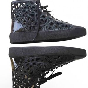 Chanel high top patent leather Converse type lace sneakers  black